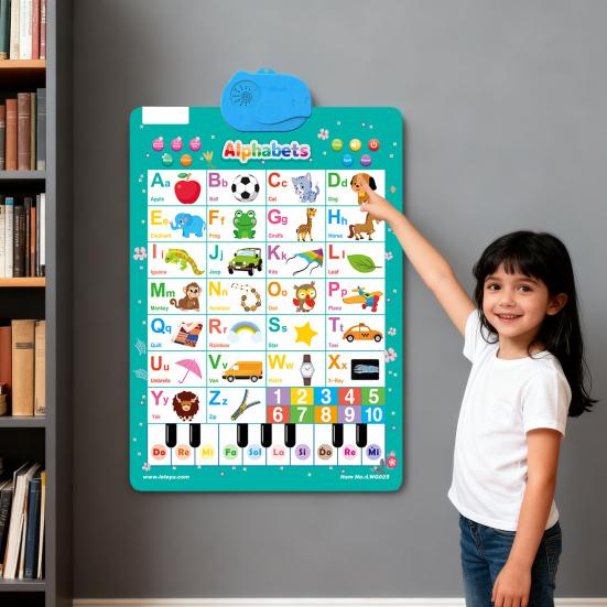 Electronic Talking Wall Chart ABC Words Animals Fruits Vehicles Alphabet Learning Poster Chart Toddlers Interactive Educational Hanging Chart Toy