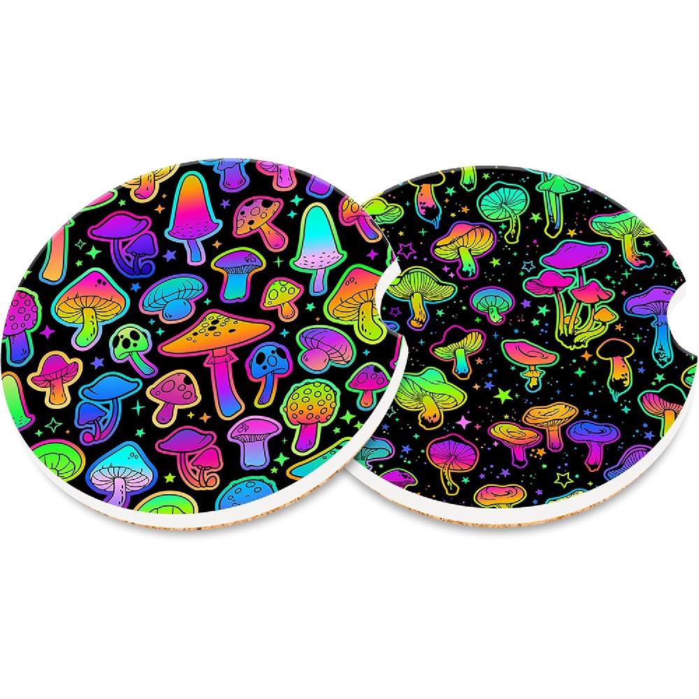 Blue Marble Gold Foil Glitter Car Coaster for Cup Holders,Pink Marble with Gold Ve Ceramic Drink Coaster for Most Car Set of 2 Absorbent Auto Cup Psychedelic Mushroom