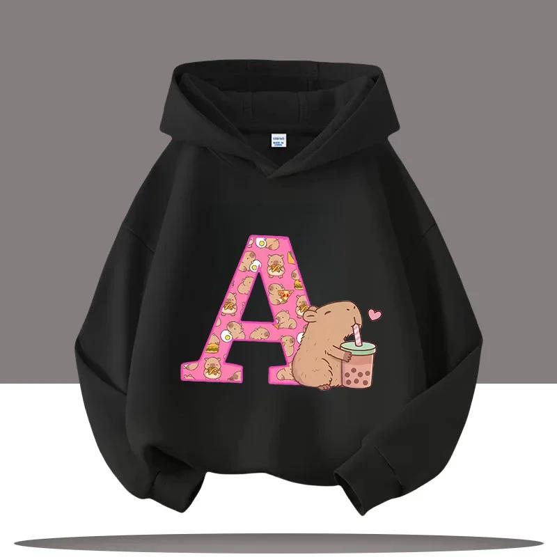 New Children's Cartoon Cute Adorable Big Letters Capibara Autumn Winter Fashion Trend Boys Girls Playful Loose Soft Warm Hoodies