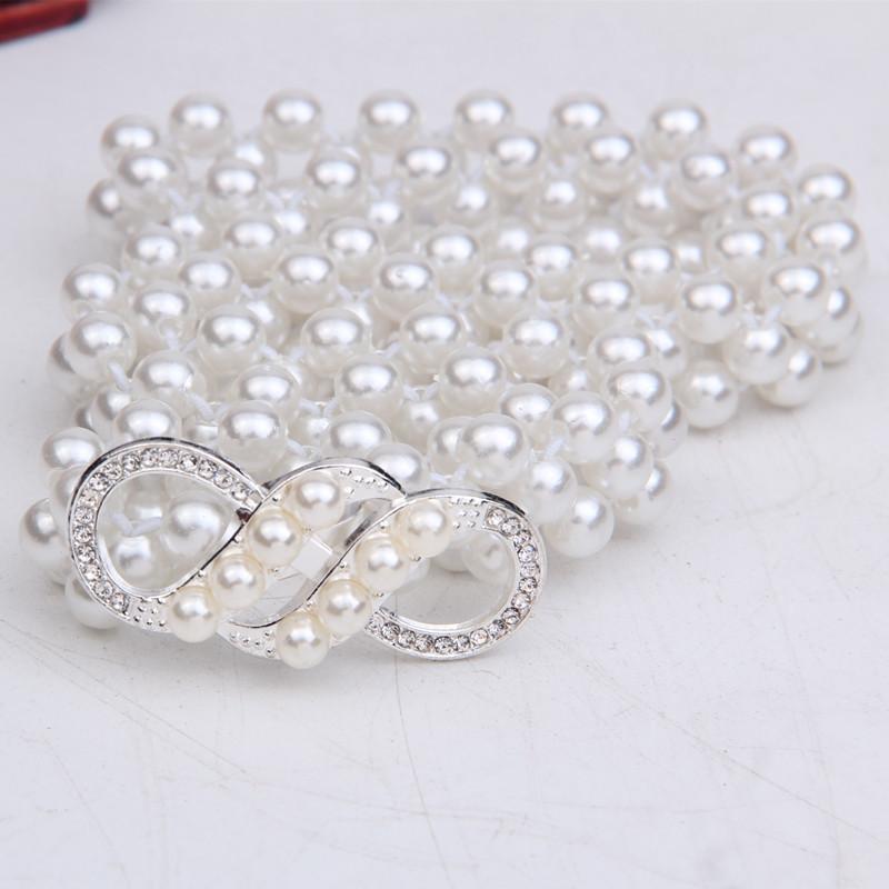 Rhinestone Pearl Waist Chain Women'S Elastic Waist Seal Women'S Decoration Elastic Woven Belt Dress Decoration