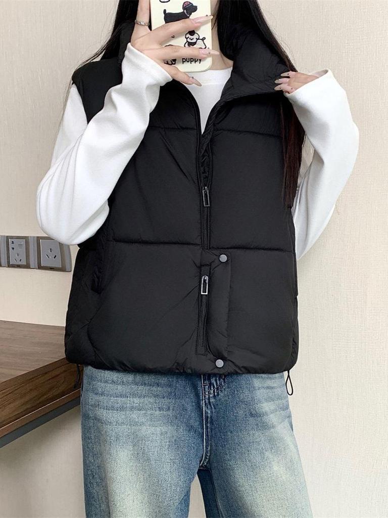 2025 Trendy Korean Sleeveless Cotton Waistcoat for Plus-Size Women - Autumn/Winter Style