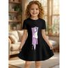 Little Girls Anime Character Print Short Sleeve Swing Dress, Kids Soft Casual Summer Daily Play A-line Outfit