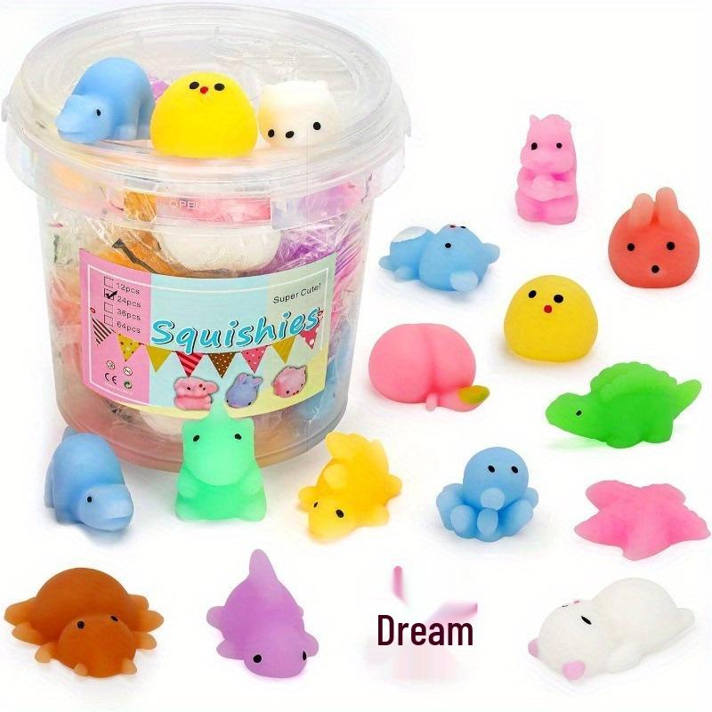 24-Piece Squish Toy Cute Pet Dolls Bucket - TPR Stress Relief, Small Gift, Free Shipping