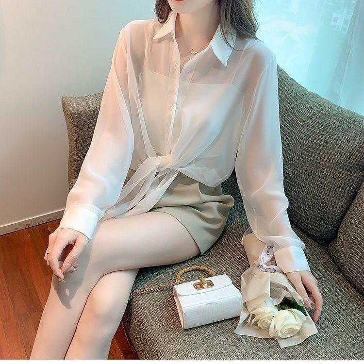 Thin Chiffon Shirt Women's Lace Up Cardigan Summer Outfit New Long Sleeve Sun Protection Shirt Top Women