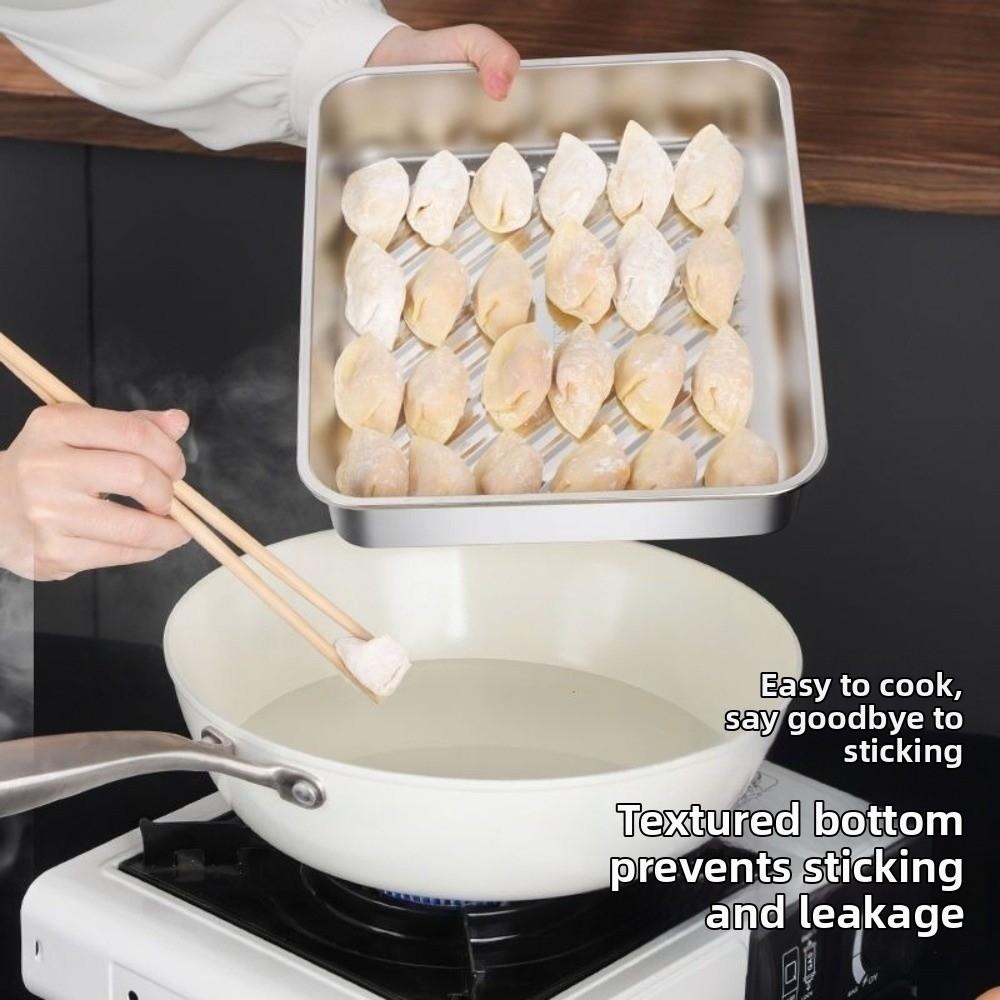 3Pcs Stainless Steel Dumpling Storage Box with Lid Food-Grade Food Storage Tray Fresh-Keeping Rectangular Kitchen Serving Plate
