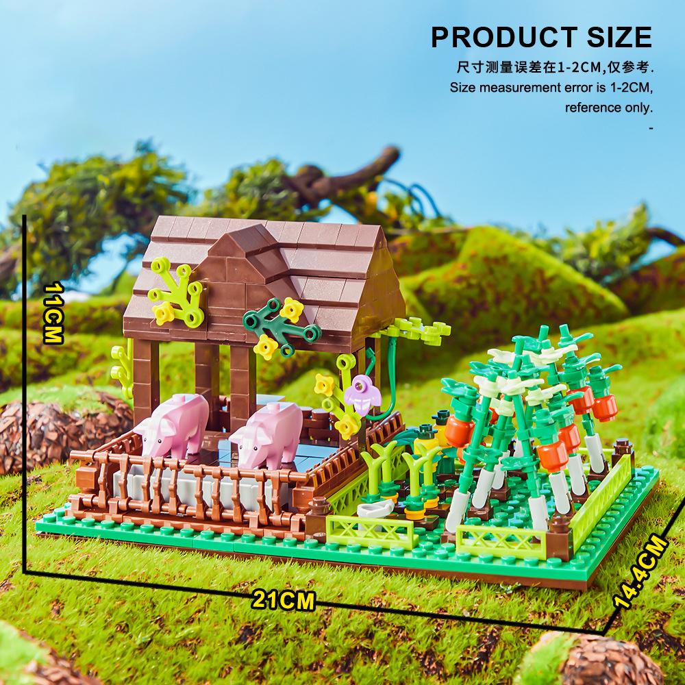 Happy Ranch MOC Building Block Set Toys Playsets Farm Scene Block Bricks Toys Playsets Pigsty Agricultural Operation Vehicles Compatible With