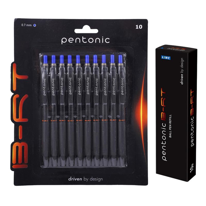 

Pentonic B-RT 0.7mm Retractable Ballpoint Pen Combo Pack Blue Ink 10 Pens + 10 Refills for Office & School