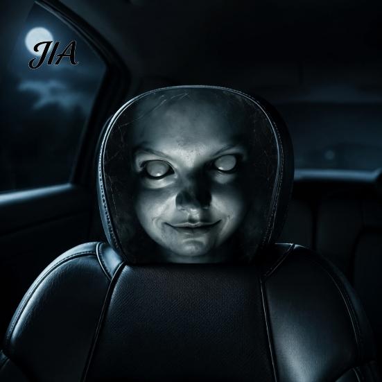 Spooky Auto Interior Accessories 2Pcs Funny Car Headrest Covers, Scary Faces Universal Fit Sleeve Seat Protectors, Breathable Soft Skin Friendly Cover