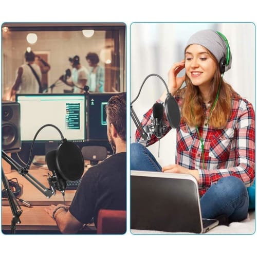 JUTOSU Microphone Pop Filter, Microphone Stand, Microphone Pop Guard, Microphone Filter, Double-Layered Pop Blocker, Pop Filter for Internet Tabletop