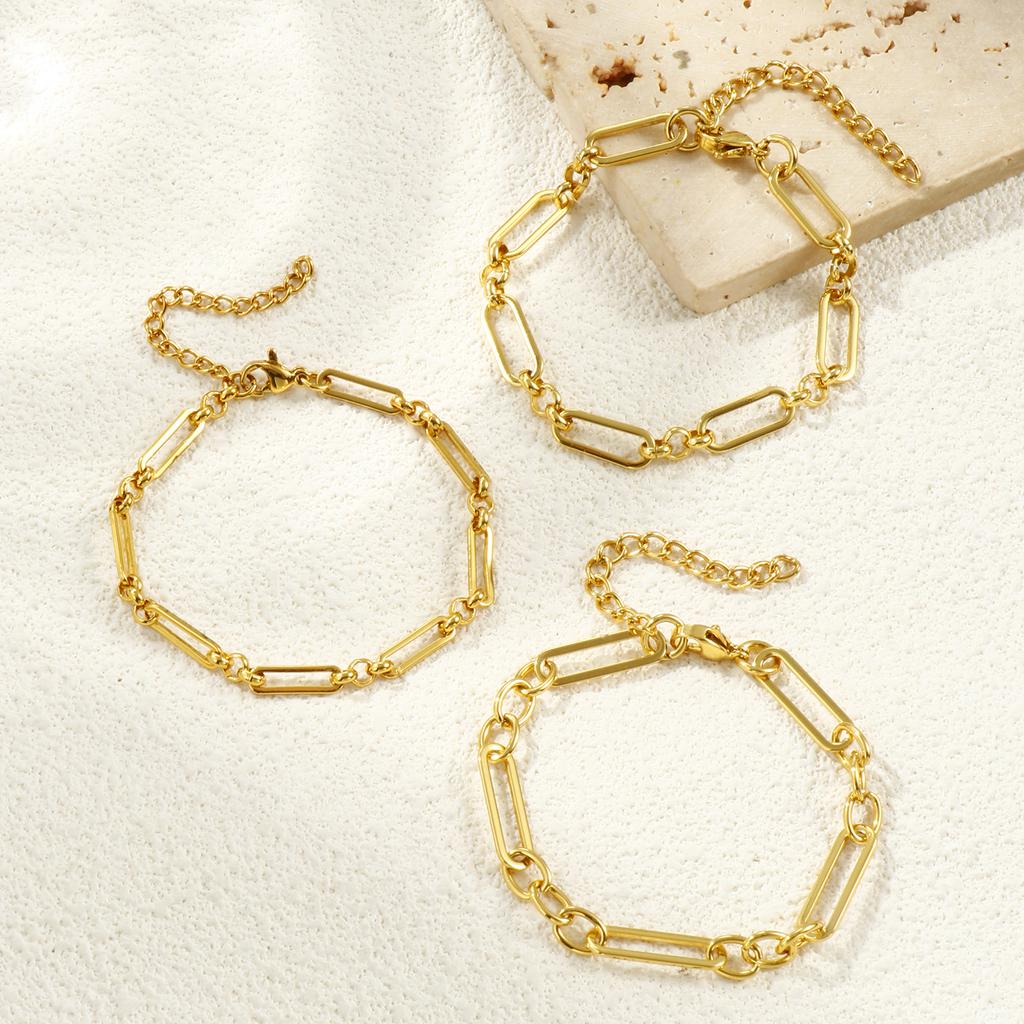1 Piece Fashion304 Stainless Steel Handmade 18K Gold Plated Oval Link Chain Bracelets For Women Men Gift 17cm(6.7") long