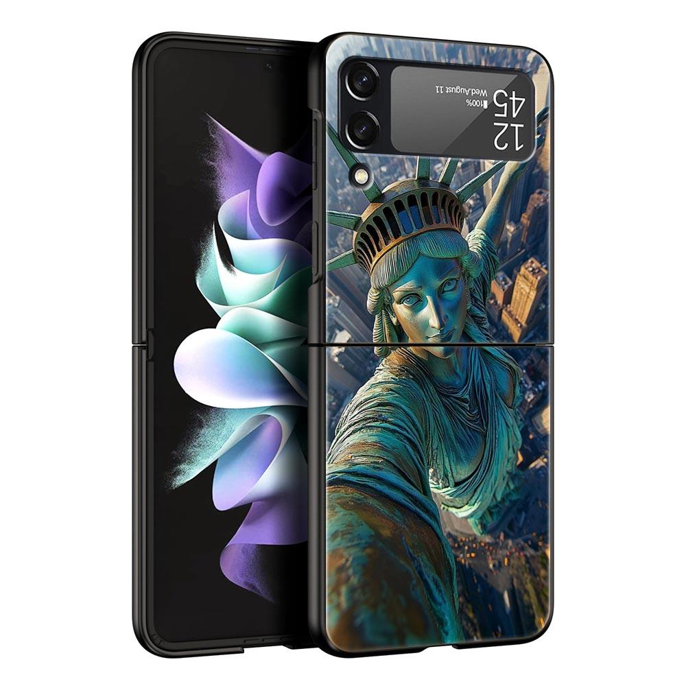Phone Case for Samsung Galaxy Z Flip 3 4 5 6 7 Folding For Samsung Z Flip4 Flip5 PC Hard Cover NYC New York City Seaside Scenery