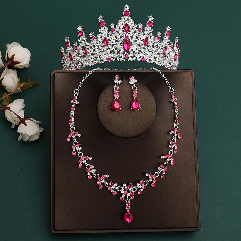 DIEZI Baroque Bridal Rhinestone Crown Tiara For Women Girls Wedding Princess Queen Crystal Tiaras Necklace Earrings Jewelry Sets