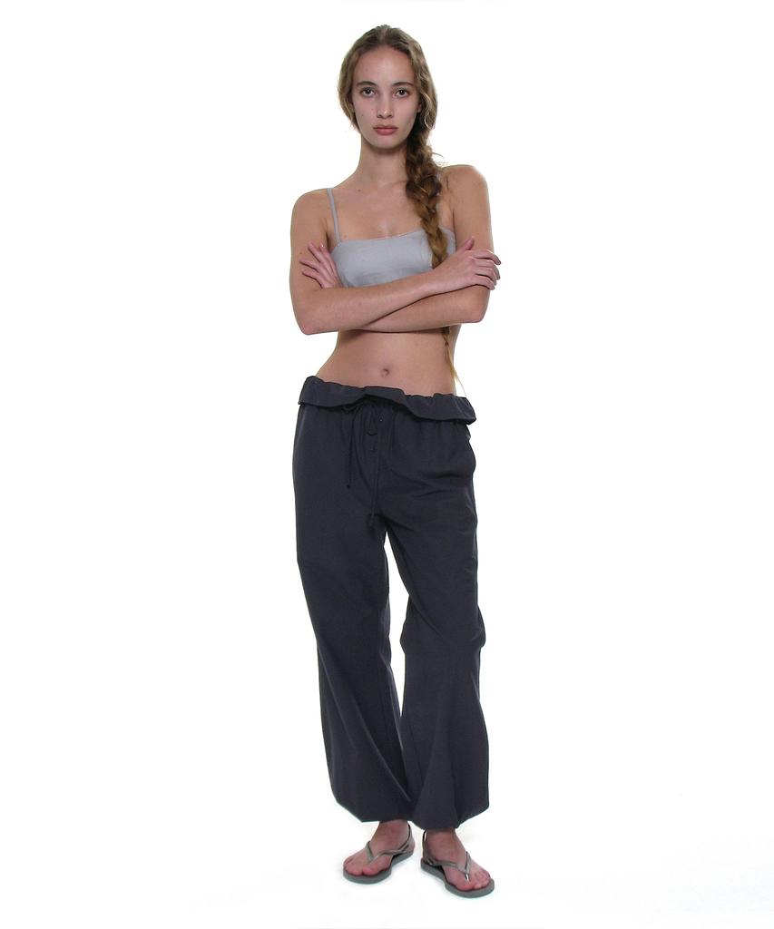 PARTIMENTO WOMEN Two-Way Frill Turnover Waist Pants_Navy