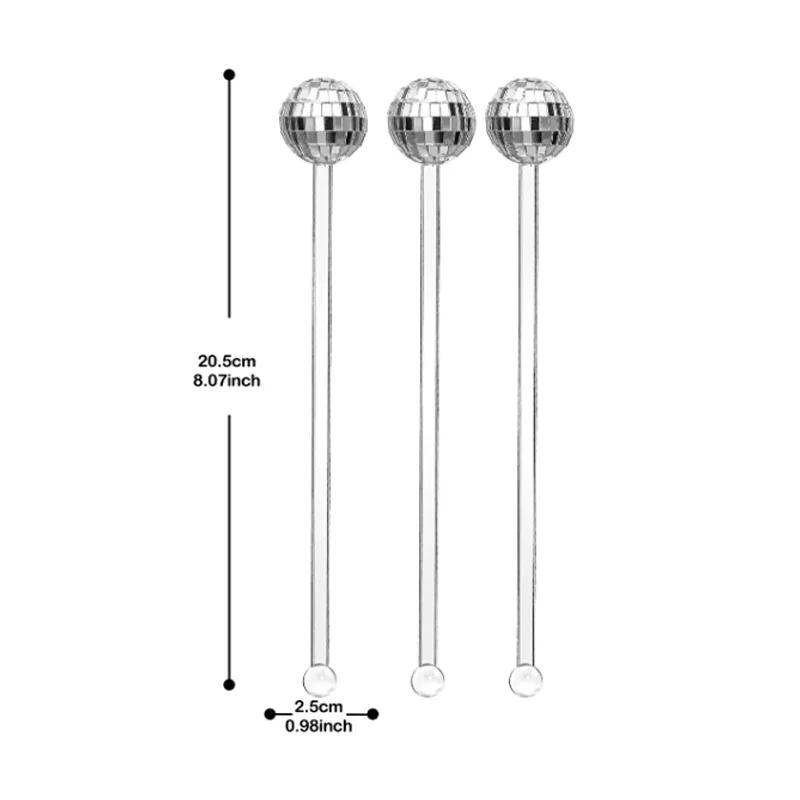6Pcs 80s Mirror Disco Ball Stirrers Cocktail Beverage Coffee Stirrer Drink Sticks for Birthday Bachelorette Wedding Party Decor