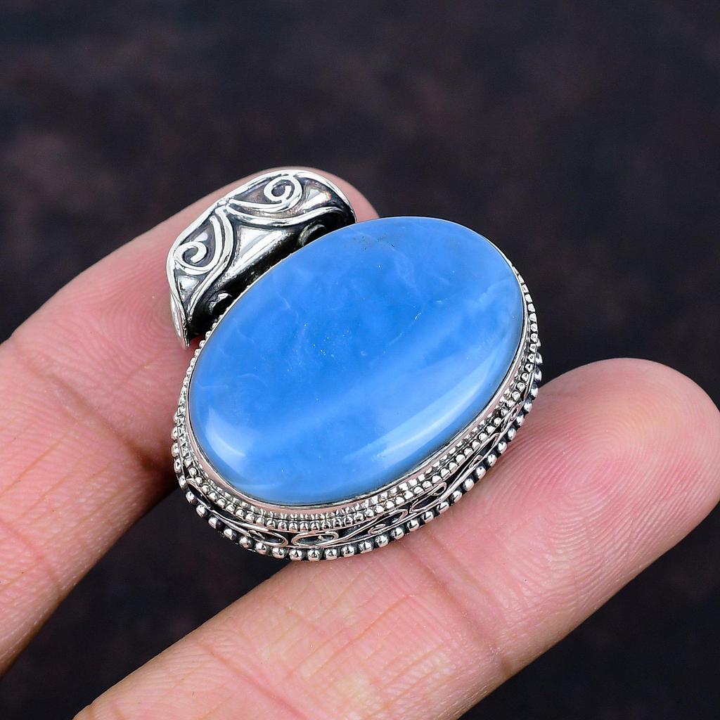 Owyhee blue opal pendant natural gemstone jewelry vintage pendant 925 sterling silver pendant handmade pendant gifts for him elegant jewelry