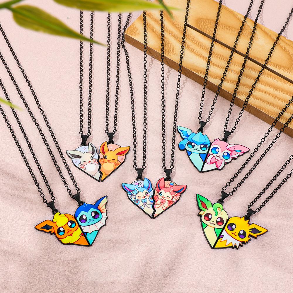 2 Stück Evoli Umbreon Psiana Feelinara Blitza Glurak Halskette Niedlicher Anime Spiel Charm Schmuck Metallanhänger Zum Sammeln