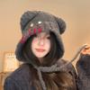Sweet and Cute Button Bear Ear Hat for Women In Autumn and Winter To Keep Warm and Protect Against Cold Face Promoting Small Ear Protection Woolen Hat