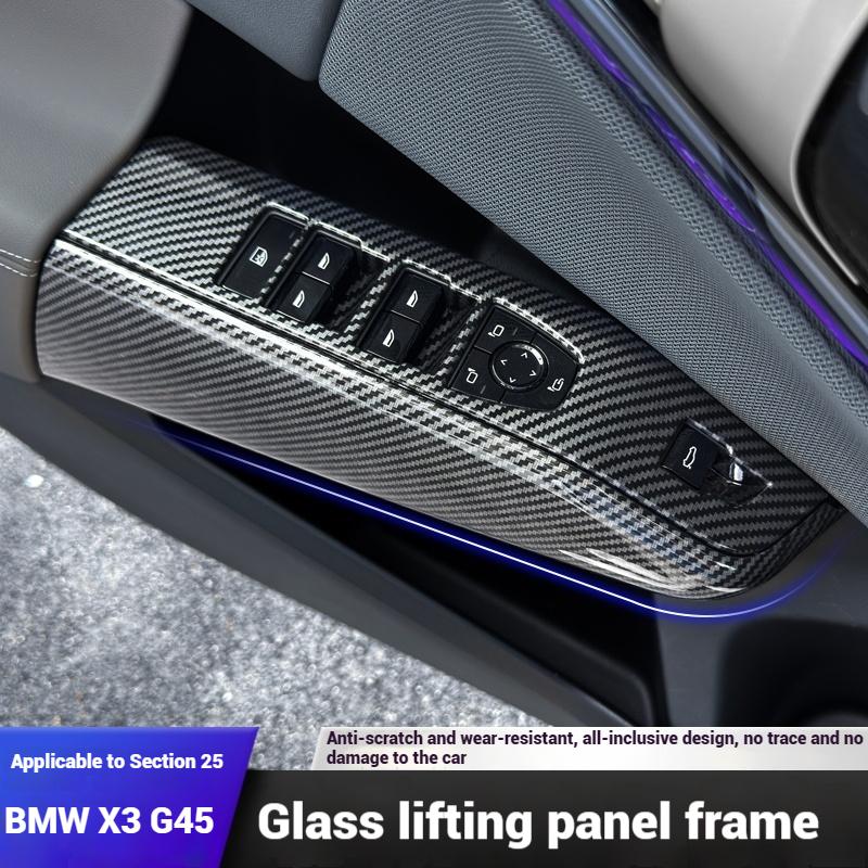 For BMW X3 G45 2025 Carbon Fiber Texture The Glass Key Frame of the Car Window Lift Panel Is Decorated with Interior Accessories