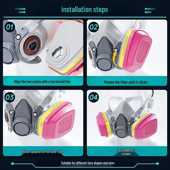 Gas Mask with 60923/21/26 Filter for Paint, Pesticide, Odor, and Chemical Protection