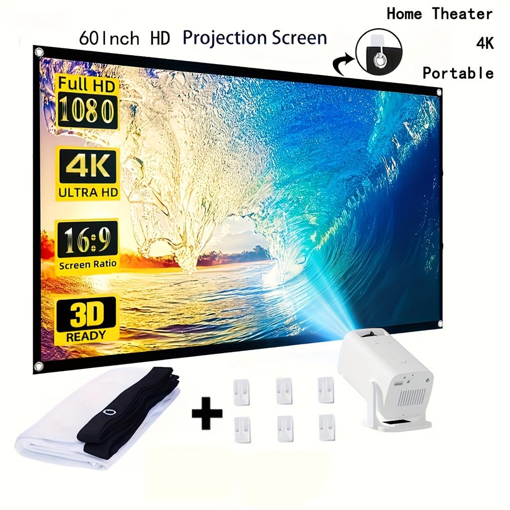 60-150 Inch Foldable Projection Screen Portable Polyester Display Fabric for Outdoor Movies Home Theater Office Meetings