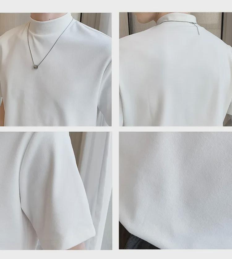 Men’s High-End Short-Sleeve T-Shirt: Lightweight, Half-High Collar, Solid Color, Ideal for Spring and Autumn.