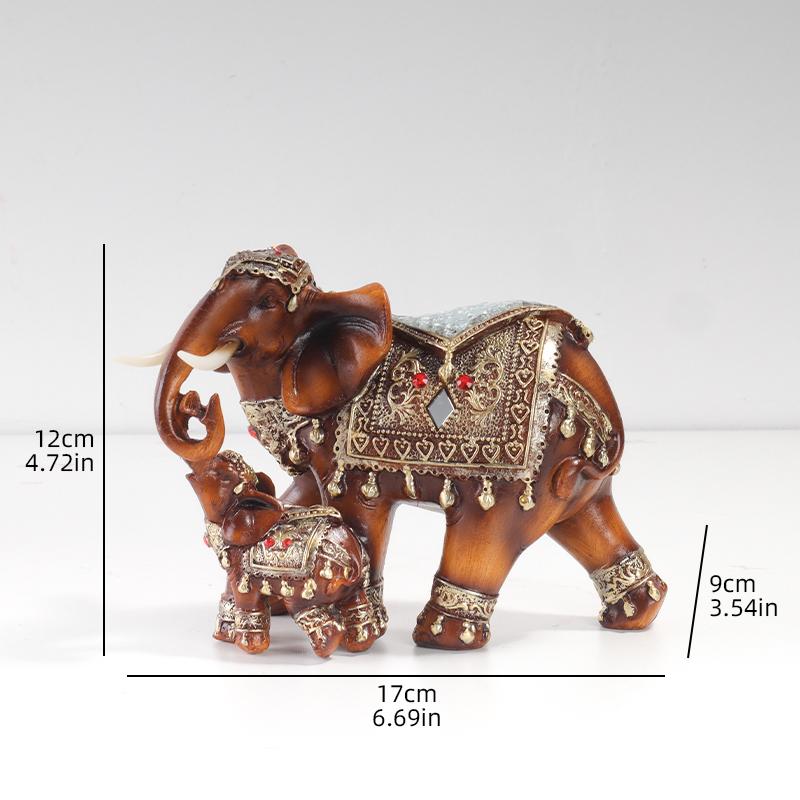 Wood Grain Mother and Child Elephant Statue, Southeast Asian Style Home Decor, Bedroom, Living Room, Study Desk Decoration