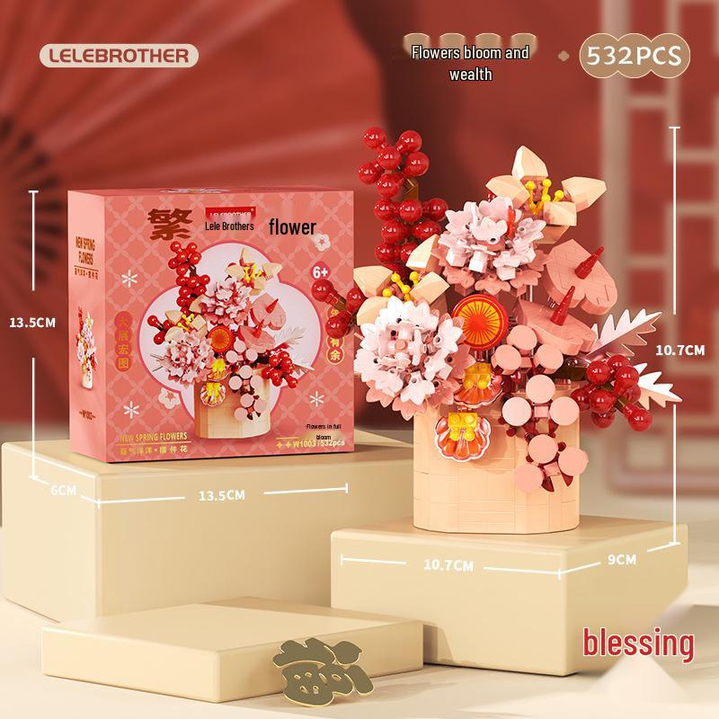 Secret Garden Flower Building Blocks: Rose & Carnation Potted Plant Toy - Perfect for Children's Play and Teacher's Day Gifts