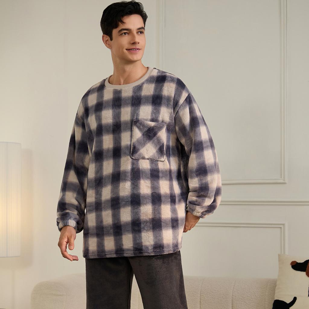 Higher Quality Thickened Warm Flannel Plus Size Men Pajamas Fall and Winter Nightwear Striped Sleepwear Homewear
