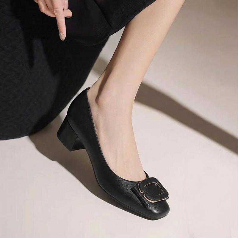 Height increase cm classic four-season rv square buckle hollow single shoes women's new temperament square head small leather sandals outer wear