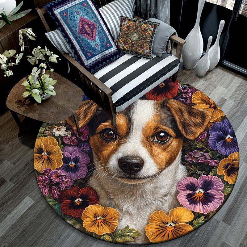 Jack Russell Round Area Rug,Carpet Rug for Living Room Bedroom Sofa Playroom Decor,Non-slip Floor Mat