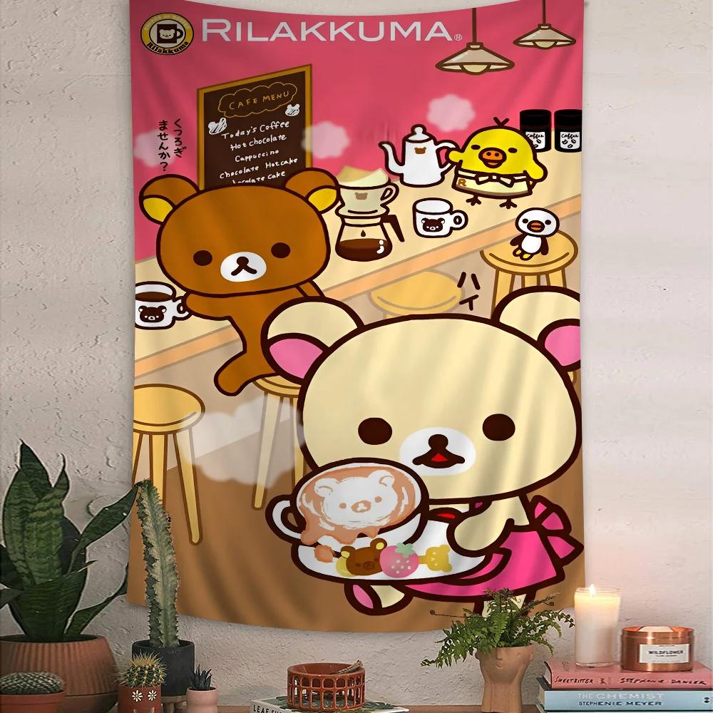 VIKAMA Kawaii Cartoon Lazy Bear Tapestry Bohemian Japanese Style Wall Hanging Cute Home Bedroom Wall Decor