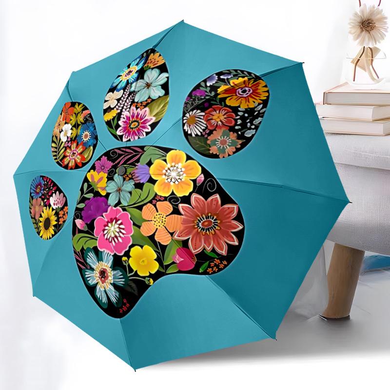 1pc Floral Paw Print Automatic Open/Close Umbrella - Compact Travel Umbrella, Gift for Birthday, Holiday yy260106019