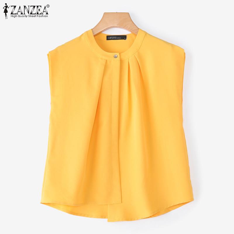 

ZANZEA Women Casual Round Neck Sleeveless Buttons Up Irregulat Blouse 5XL жёлтый