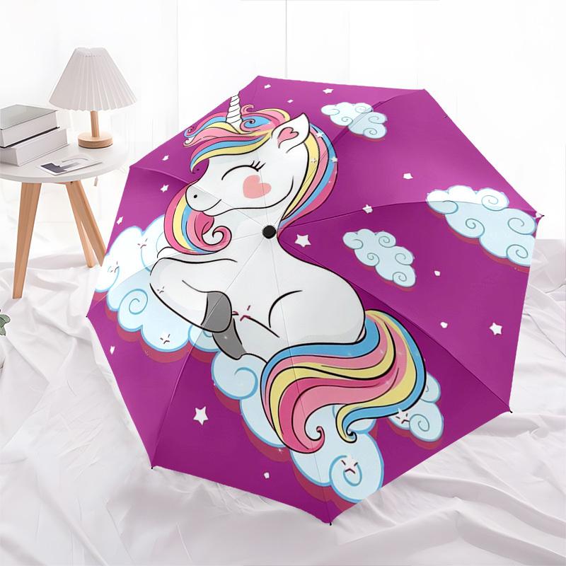 Unicorn, Rainbow- Automatic Umbrella, Four Seasons Portable Folding Umbrella, Suitable for Men and Women, Travel, Daily Compact Umbrella, Ou
