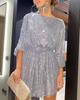 European And American New Holiday Party Fashion Sequins Beads Solid Color Waist Dress Small Dress Dress