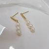 Simple Natural Freshwater Three-bead Pearl Earrings, Silver Needle Stud Earrings Ins Trendy Fashion Light Luxury Niche Design Earrings