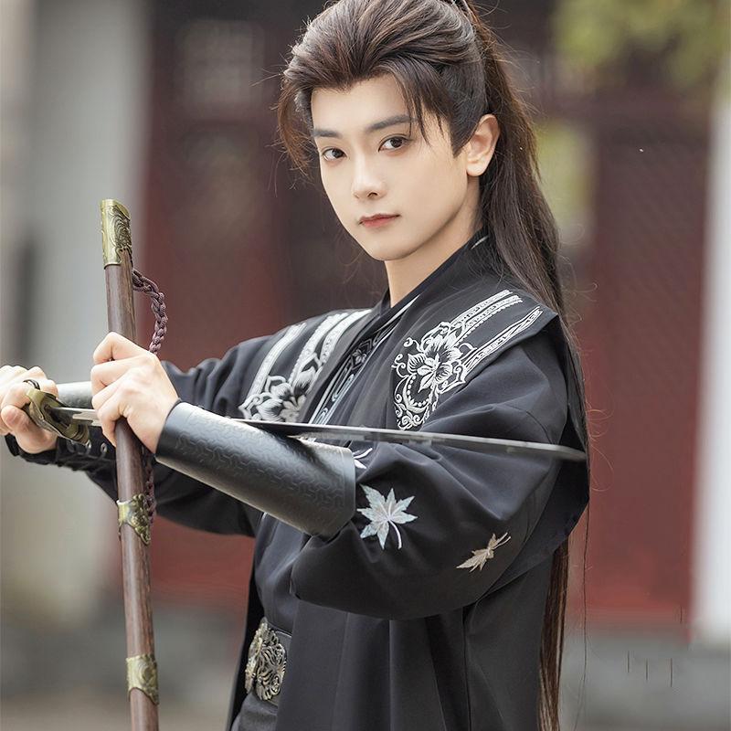 Chinese Song Dynasty Style Hanfu Jacquard Cross Collar Brodert Martial Arts Drakt