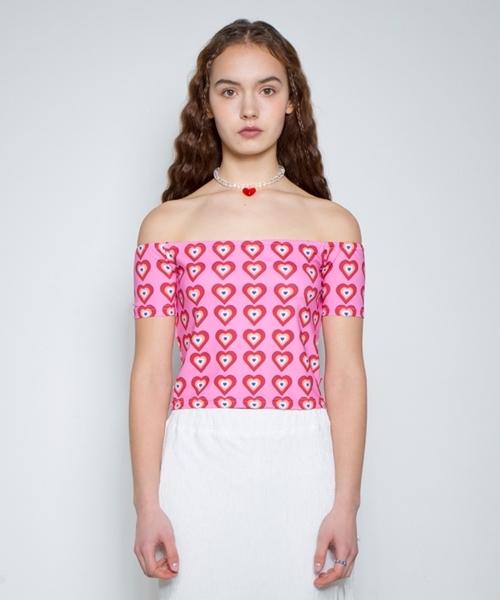 Fake Mama Heart Off-Shoulder [Pink] Pink