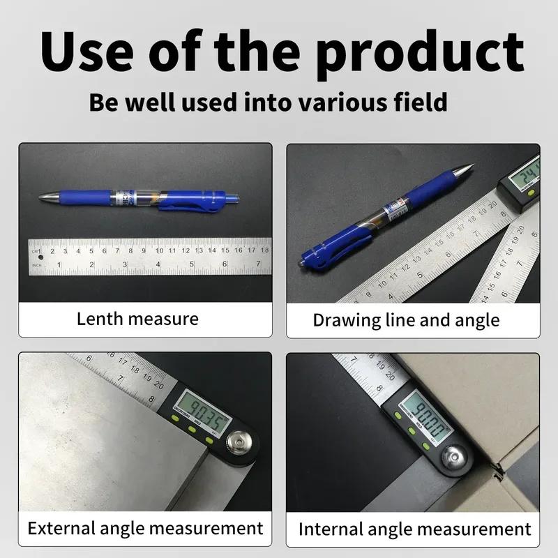 SHANHR 200 Mm/300 Mm Digital Angle Ruler Stainless Steel Electronic Angle Meter Electronic Protractor Goniometer Angle Gauge