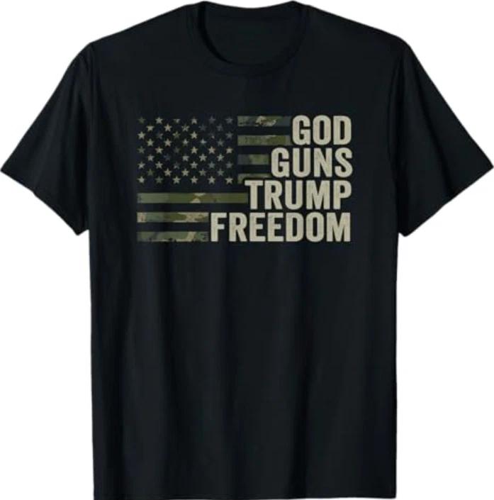 Бог Оружие Трамп Свобода - Забавная Камуфляжная Футболка Pro Gun Флаг США 2XL