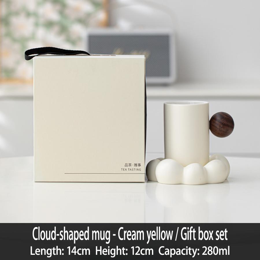 Cloud shaped ceramic cup gift box set (milky white/pink green gradient), 280ml desktop water cup 1pc