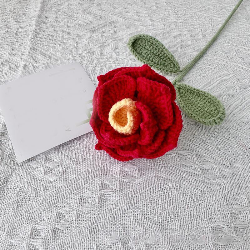 1PC Artificia Rose Bouquet Fake Flower Wedding Decor Woolly Flower Homemade Knitted Hand-Crochet