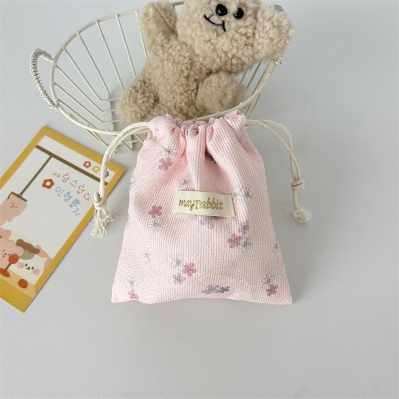 Corduroy Drawstring Bag Mini Cute Drawstring Makeup Bag Printed Small Handbag Portable Large Travel Organizers Dustproof Bag