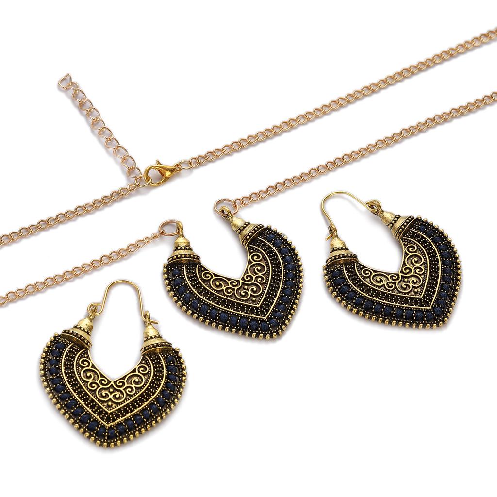 Vintage Ethnic Gold Color Drop Earrings Necklace for Women Heart Shape Statement Earrings Bohemian Rope Wrap Zircon Bijoux