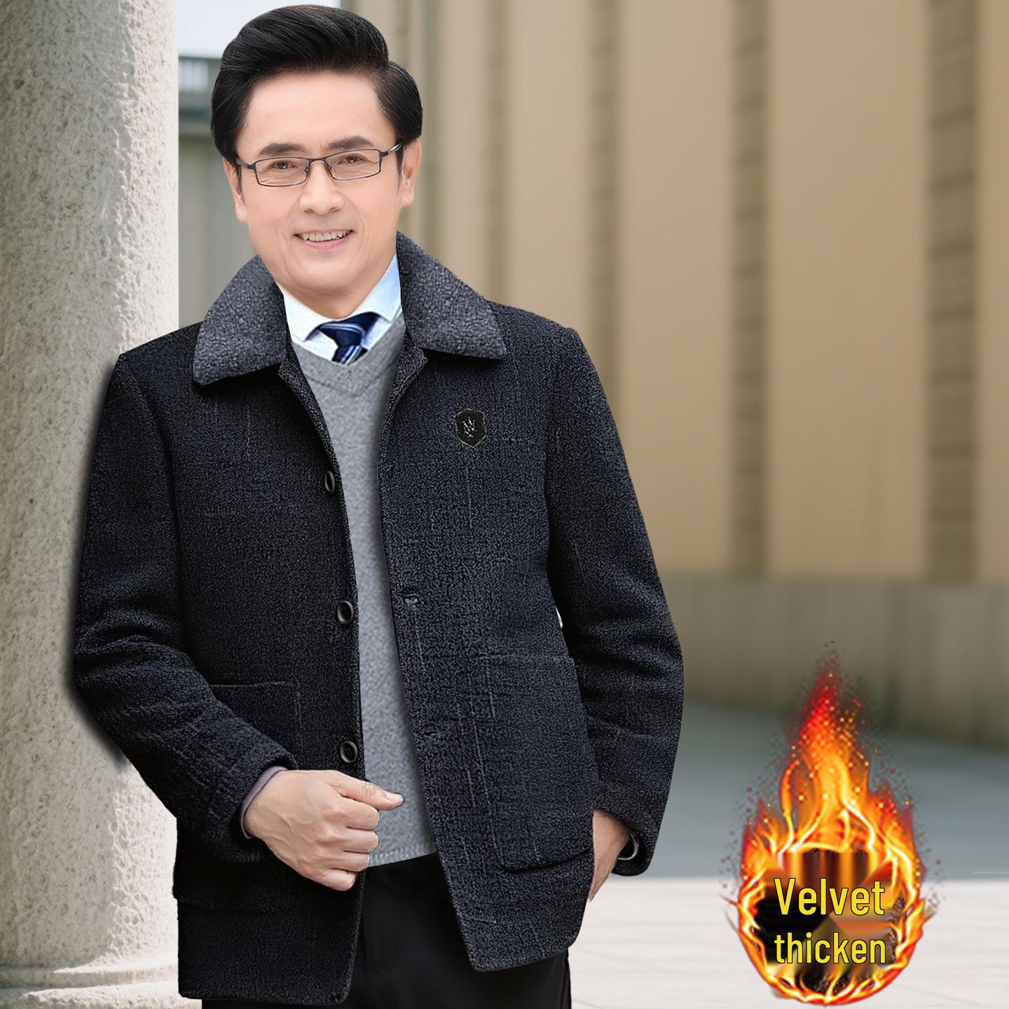 

Men s 70+ Cotton Jacket: Velvet Lined, Thick, Loose Fit, Large Size for Autumn/Winter 185 (suggested weight 140-155 kg)