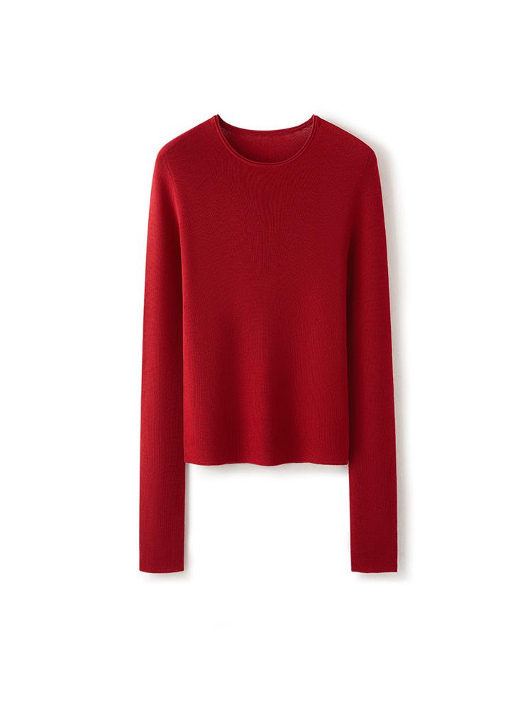 Yangzi Yarn Women's Slim-Fit Wool Sweater with Rolled Hem & Round Neck - 2026 Spring Seamless Knitwear