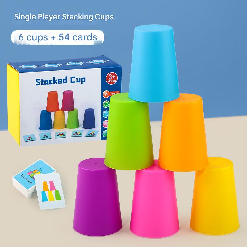 

Montessori Toys Mini Stack Cup Game With Card Educational Intellectual Enlightenment Color Cognition Logic Training Children