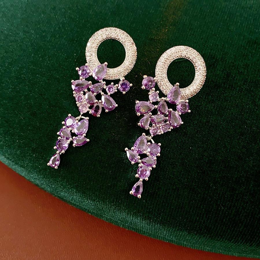 Silver Needle New Chinese Zircon Leaf Water Drop Earrings Light Luxury Premium Sense Earrings Retro Court Style Temperament Earrings Women