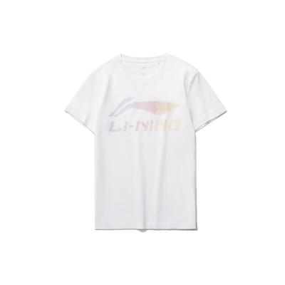 Li Ning Gradient Logo Print Round Neck Short Sleeve T-Shirt Women Tops White AHSR548-1
