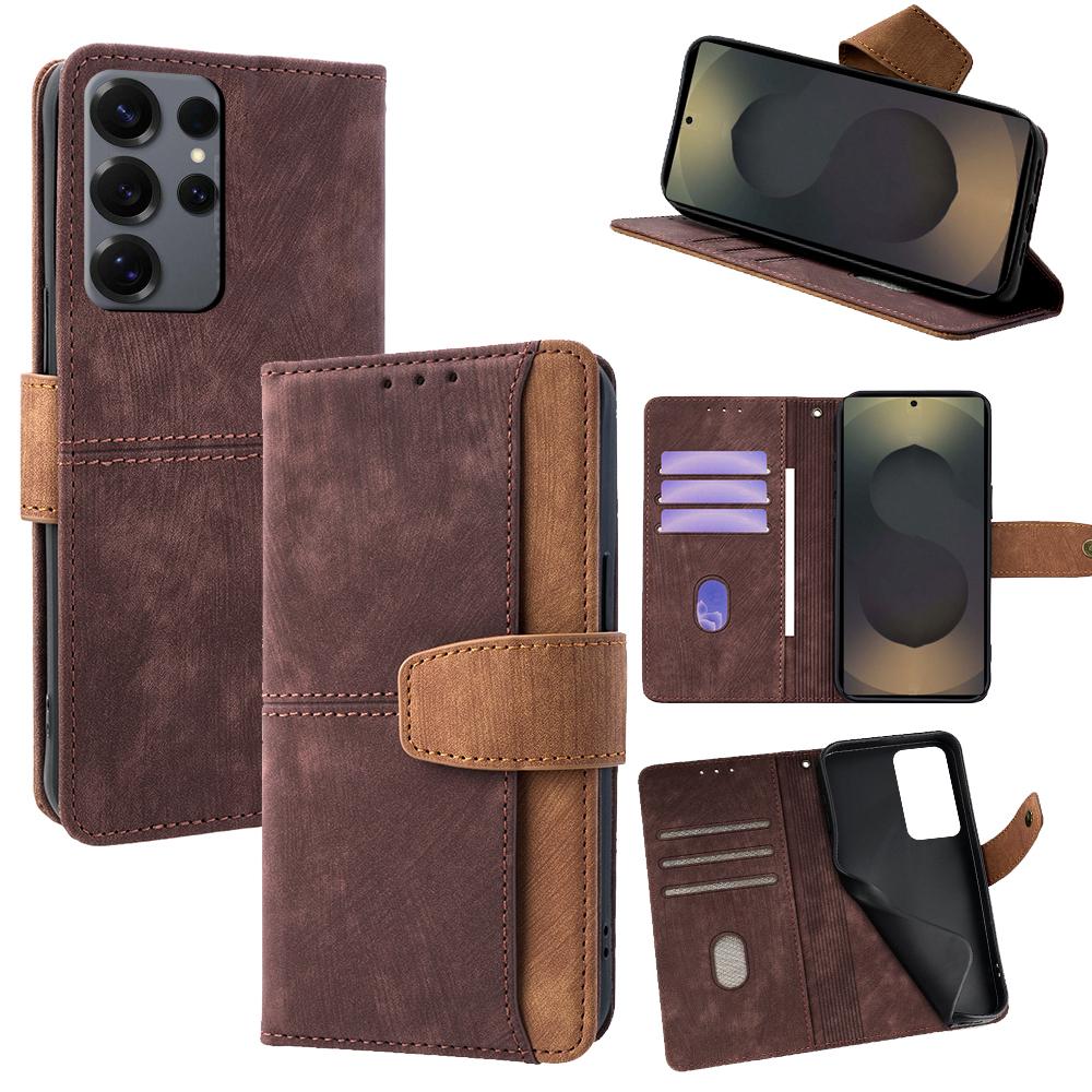 For Samsung Galaxy S25 Ultra Case RFID Blocking Color Splicing PU Leather Wallet Phone Cover
